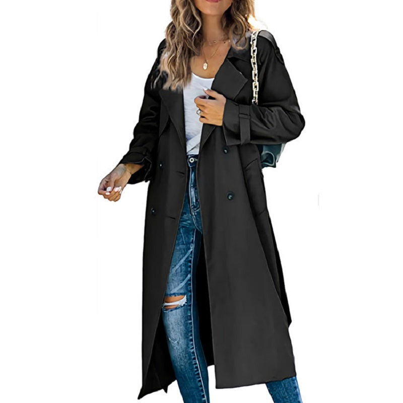 Magnifique trench-coat long femme, style classique et mode, parfait pour printemps et automne élégants.