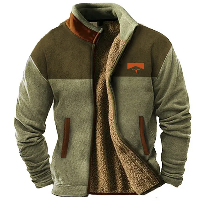 Veste homme vintage hiver élégante et chaude, coupe relax, col montant. Idéale pour un look décontracté chic.