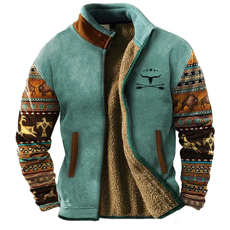 Col montant douillet de la veste homme hiver vintage, offrant chaleur et style élégant. Parfaite pour le froid.