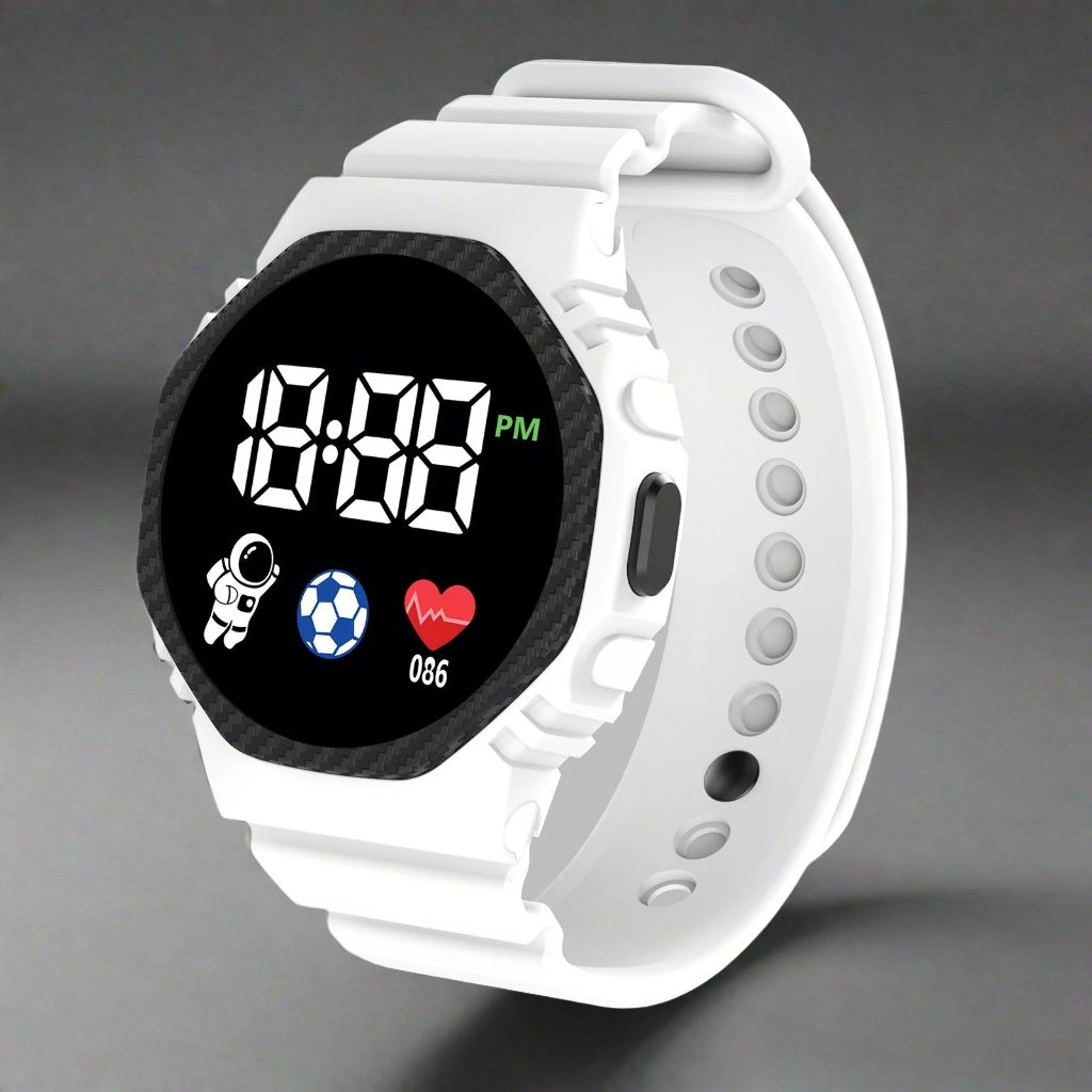 Montre enfant LED digitale robuste pour garçons et filles, encourage l'apprentissage du temps, affichage clair et moderne.
