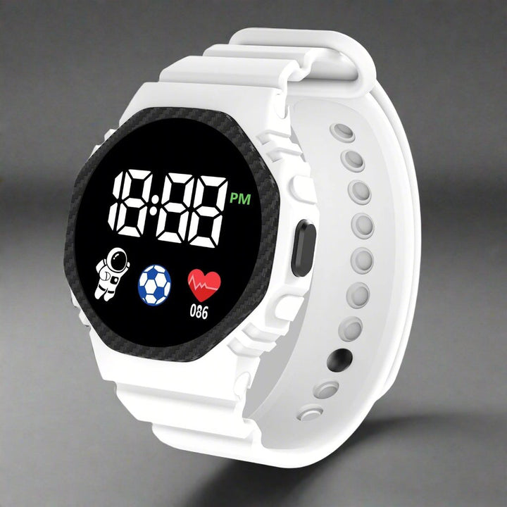 Montre enfant LED digitale robuste pour garçons et filles, encourage l'apprentissage du temps, affichage clair et moderne.