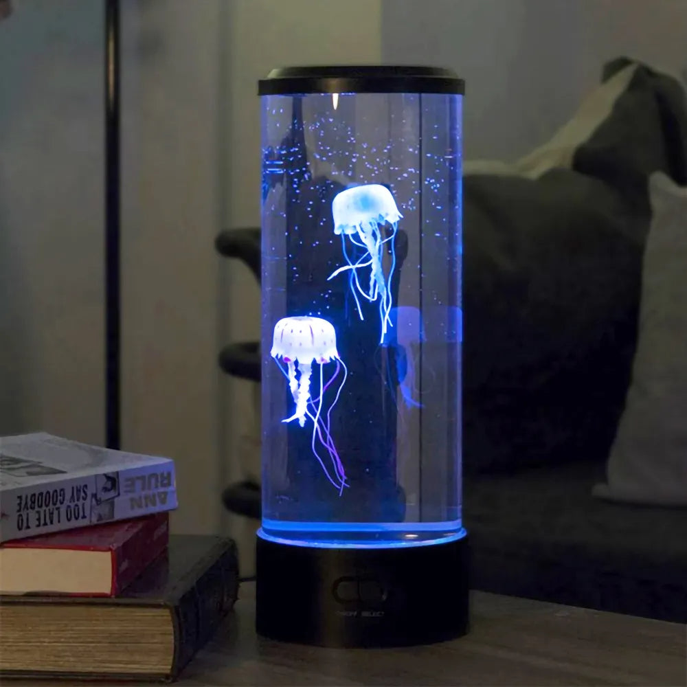 Lampe de nuit LED méduse, lumière aquatique animée créant une ambiance relaxante et une décoration unique.
