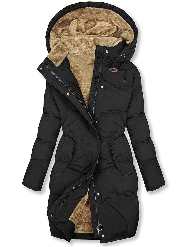 Doudoune longue imperméable femme, chaude et confortable, parfaite pour la mode hivernale.