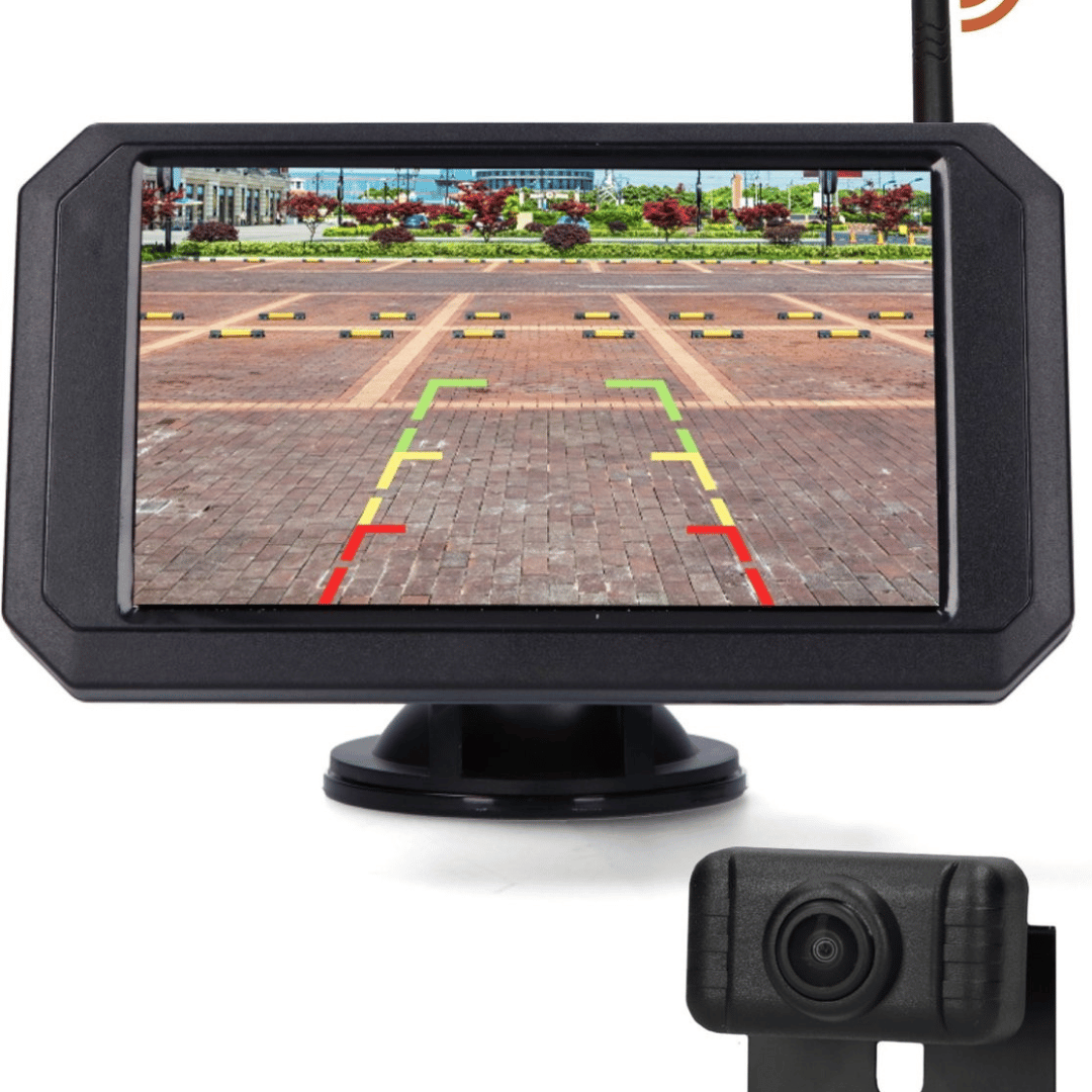 Caméra de recul sans fil avec vision nocturne pour voiture et camping-car, facilitant le stationnement et la sécurité.