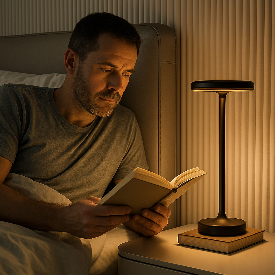 Lampe de table LED portable rechargeable, éclairage d'ambiance pratique pour terrasses, jardins et intérieurs.
