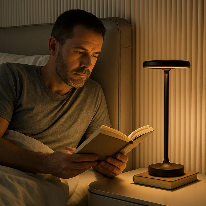 Lampe de table LED portable rechargeable, éclairage d'ambiance pratique pour terrasses, jardins et intérieurs.