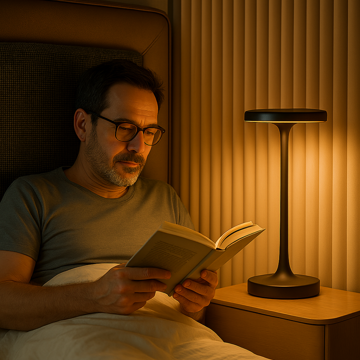 Lampe de table LED sans fil rechargeable, design moderne, éclairage d'ambiance intérieur et extérieur.
