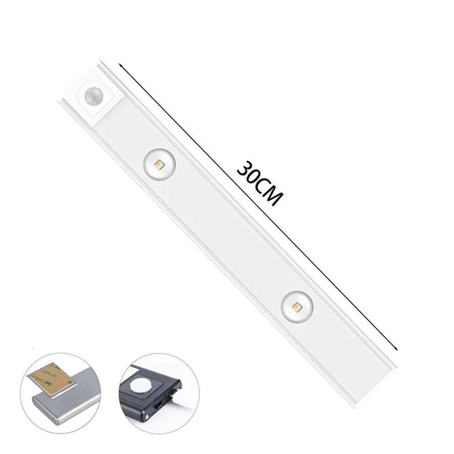 Lampe murale LED autonome, sans fil, avec capteur de mouvement, idéale pour divers espaces intérieurs.