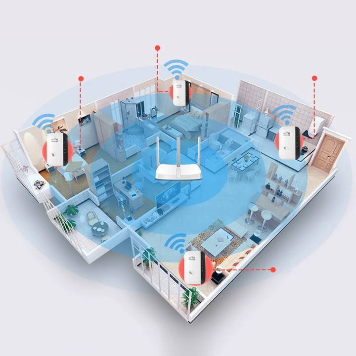 Amplificateur WiFi sans fil pour augmenter la portée et la vitesse de votre connexion internet à domicile et au bureau.
