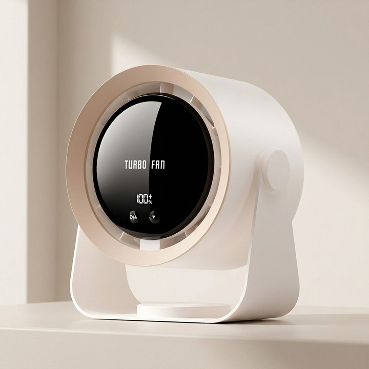 Ventilateur portable sans lame LED, silencieux pour bureau ou maison. Design moderne, rafraîchissement doux et sûr.
