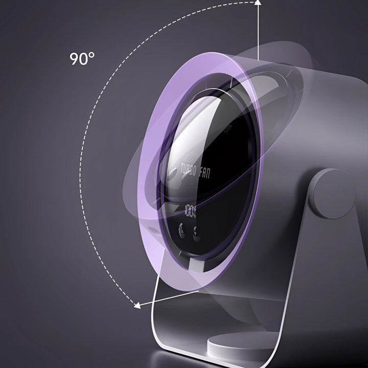 Petit ventilateur portable sans pales, parfait pour bureau ou chambre. Silencieux, rafraîchit l'air avec lumière LED.