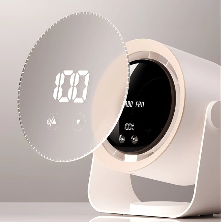 Ventilateur LED silencieux sans pales, design épuré. Rafraîchit efficacement, sûr pour toute la famille, portable.