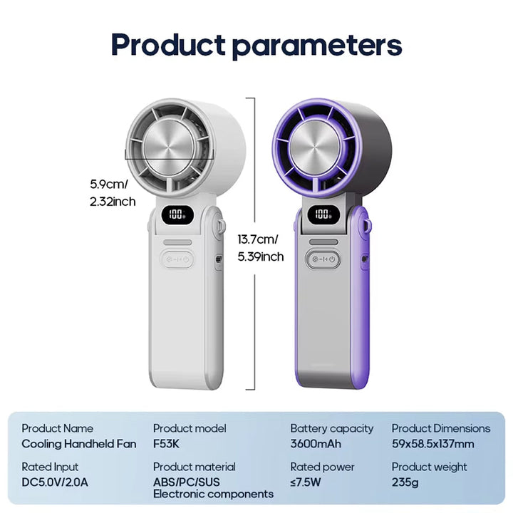 Profitez d'un refroidissement direct et personnel avec ce ventilateur turbo portable USB-C, votre allié contre la chaleur estivale.