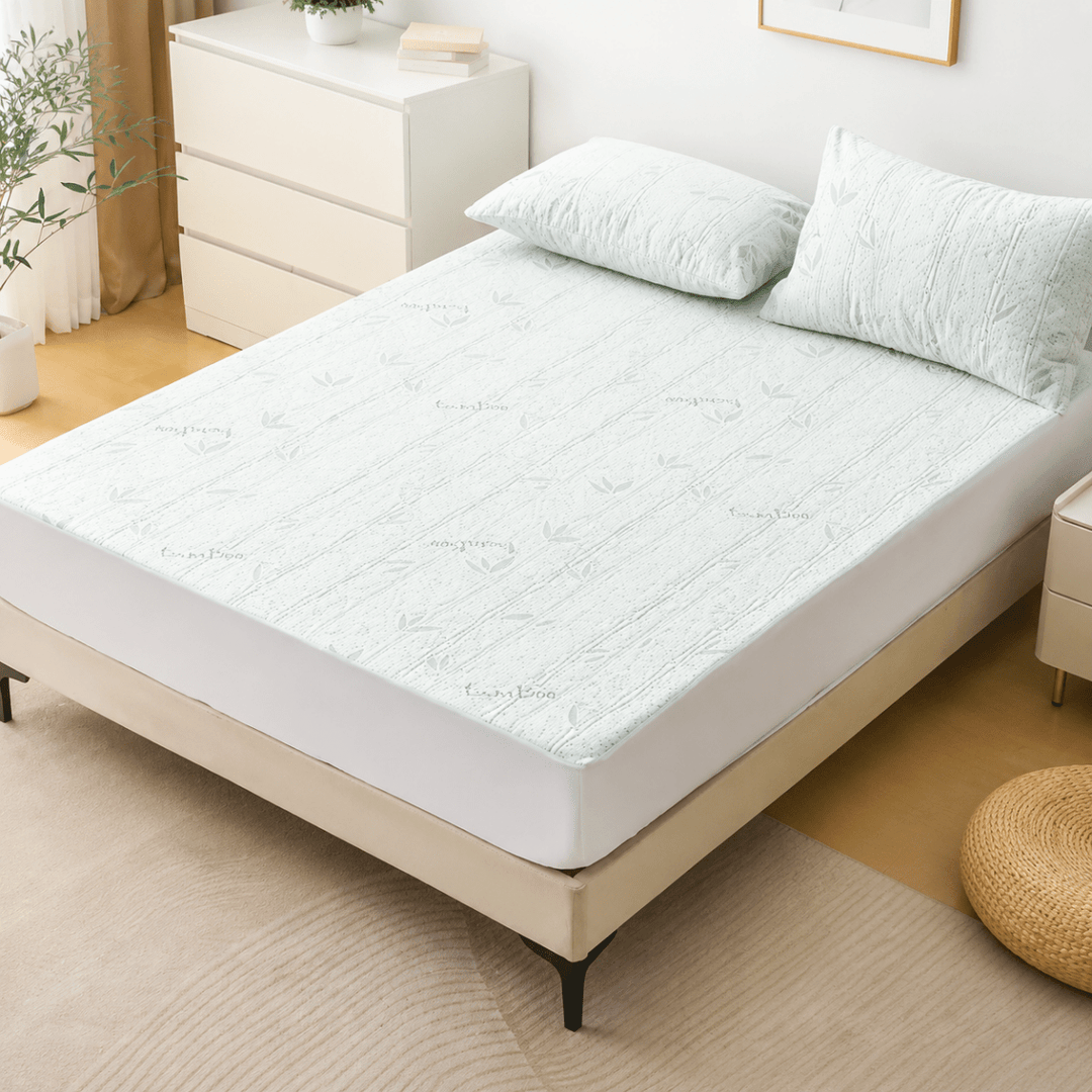 Drap-housse respirant en bambou, idéal pour un confort optimal les nuits d'été.