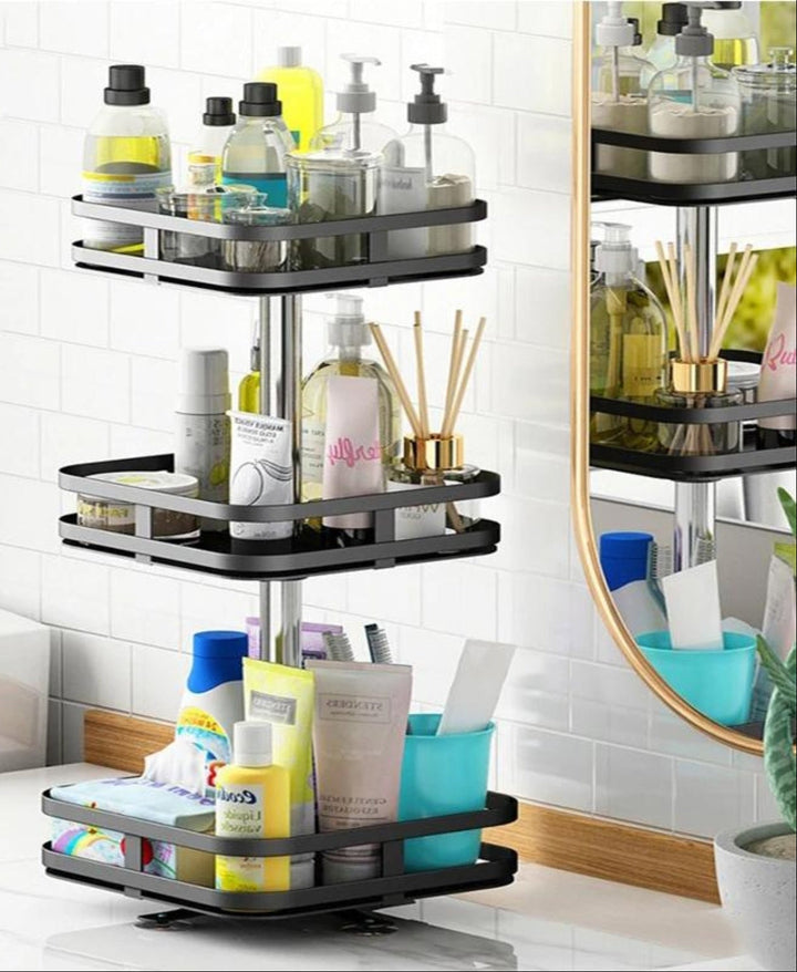 Solution de rangement rotative 360° pour cuisine, salle de bain, en acier inoxydable robuste.
