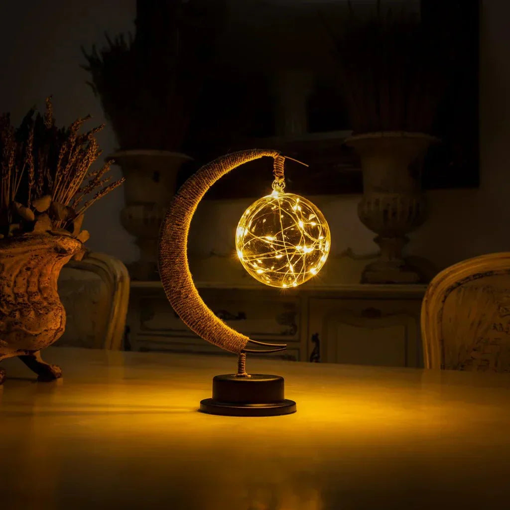 Lampe lune LED en verre borosilicaté, idéale pour créer une ambiance relaxante.