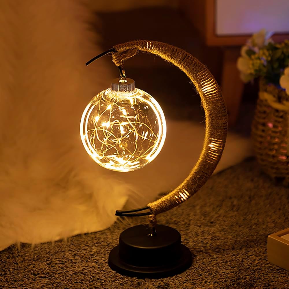 Lampe de chevet lune en verre borosilicaté, lumière douce pour une ambiance apaisante.