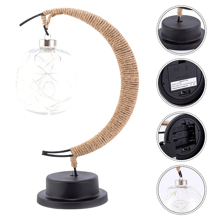 Luminaire de table lune, verre borosilicaté, avec éclairage LED pour décoration élégante.