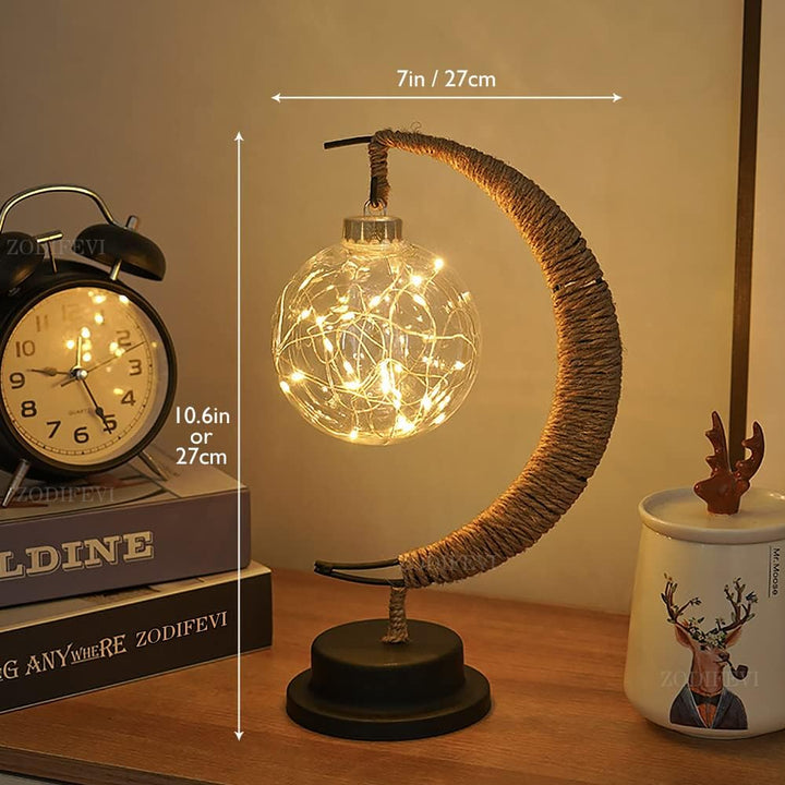 Lampe rêveuse lune en verre, lumière LED douce, parfaite pour une ambiance magique.