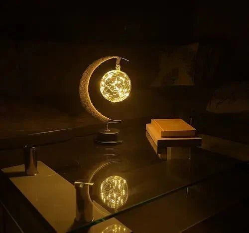 Lampe LED décorative en forme de lune, verre borosilicaté, parfaite pour une table de nuit.