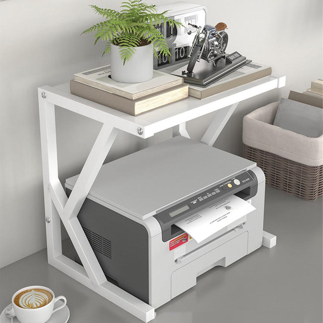 Meuble de rangement double niveau en acier moderne pour cuisine, support robuste pour micro-ondes, organise l'espace.