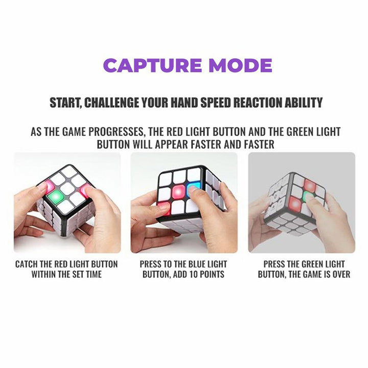 Cube casse-tête interactif avec faces mélangées. Prêt pour un défi de logique amusant pour enfant et adulte.