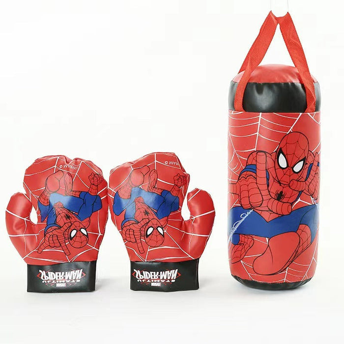 Set de boxe enfant super-héros avec gants et sac de frappe, parfait pour l'entraînement et le jeu actif.