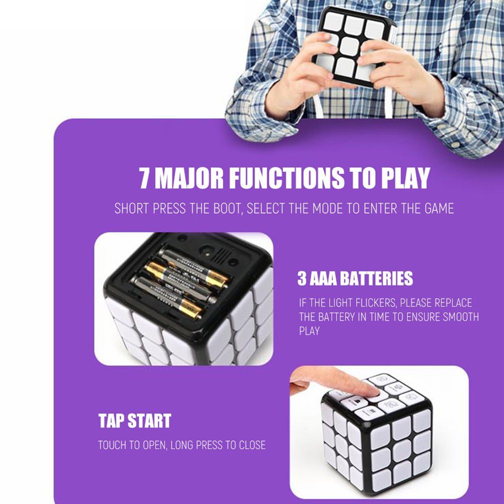 Cube puzzle interactif parfaitement aligné, montrant la réussite du défi de réflexion. Jeu éducatif intelligent.