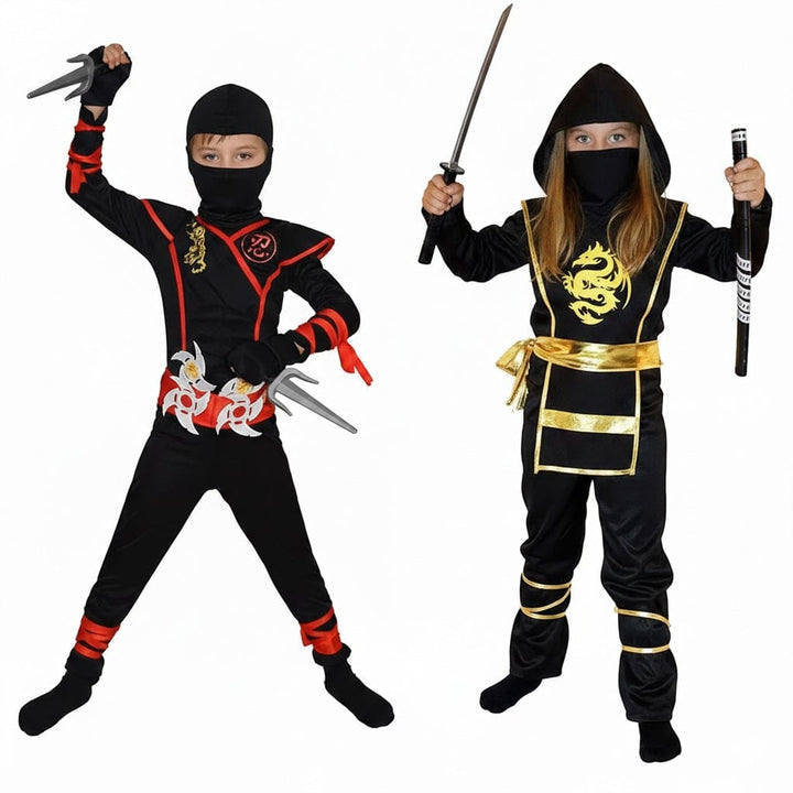 Déguisement ninja complet pour enfant, idéal Halloween, fête costumée ou jeu de rôle. Costume noir avec accessoires.