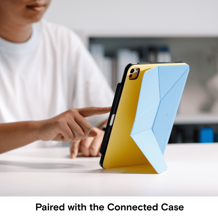 Étui folio bleu marine pour iPad Pro, coque magnétique, protection complète et fiable.