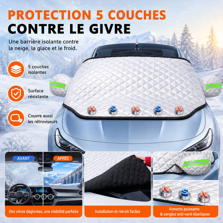 Couverture pare-brise magnétique anti-givre pour auto, protège efficacement contre neige et glace en hiver.