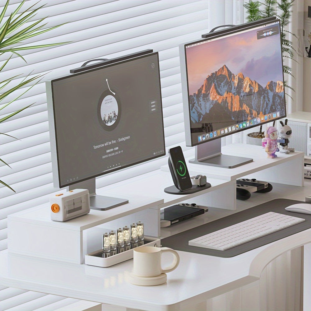 Support de bureau pour double écran d'ordinateur, entièrement réglable, design moderne et épuré.