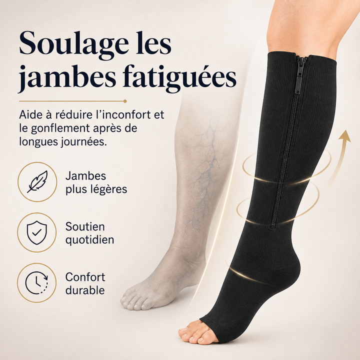 Chaussettes de compression orthopédiques unisexe avec zip, pour un soutien thérapeutique et un enfilage facile.