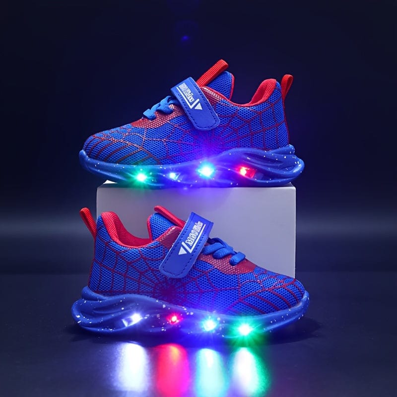 Chaussures LED enfant, confortables pour le sport et élégantes, design toile araignée unique, mode enfant.