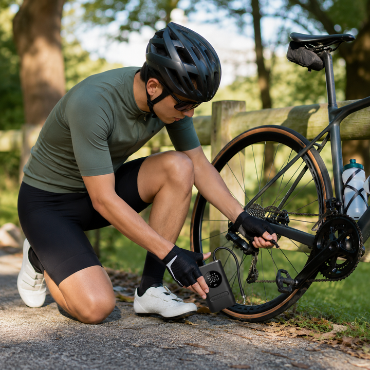 Gonfleur électrique AirPump puissant 150 PSI. Mini compresseur portable avec arrêt automatique intégré.