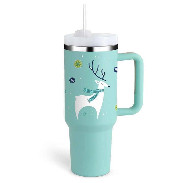 Tasse isolante avec poignée et paille, idéale pour le bureau, la maison ou les voyages.