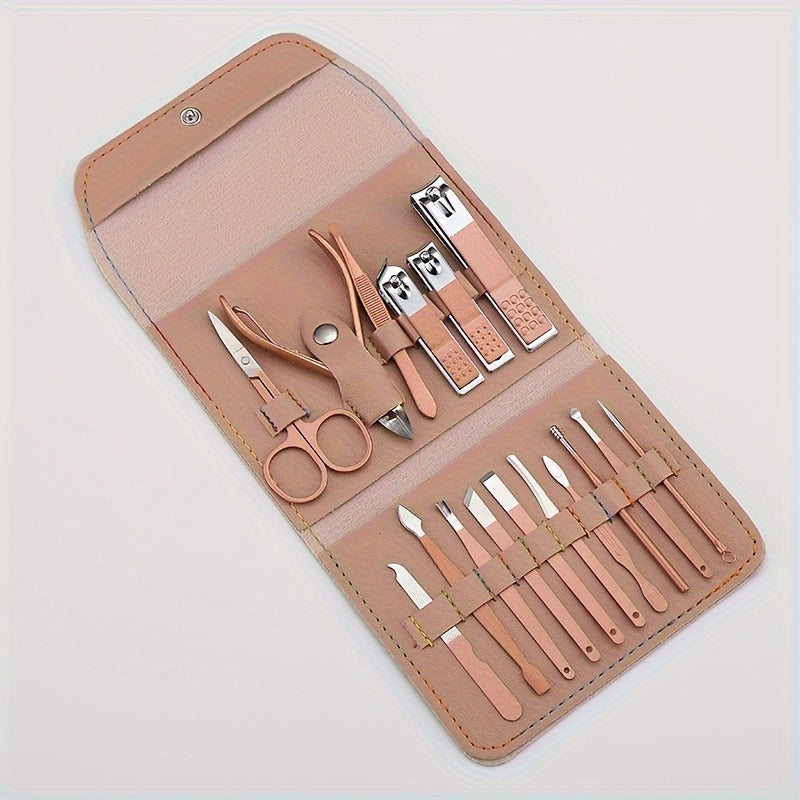 Ensemble de manucure pédicure 16 outils professionnels en acier inoxydable, durables pour soin des ongles.