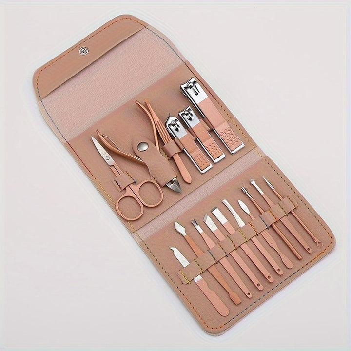 Ensemble de manucure pédicure 16 outils professionnels en acier inoxydable, durables pour soin des ongles.