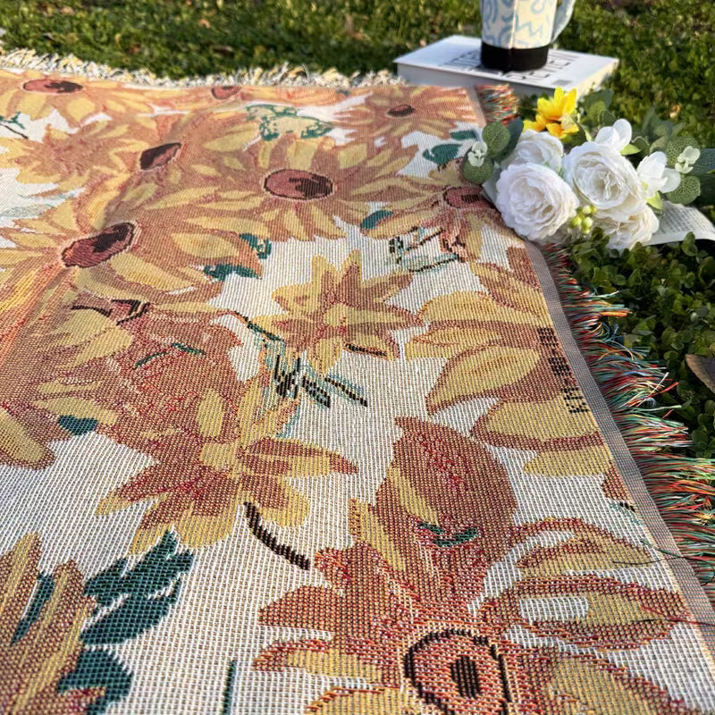 Nappe de pique-nique imperméable motif floral, polyester 180x230 cm, parfaite pour le jardin.