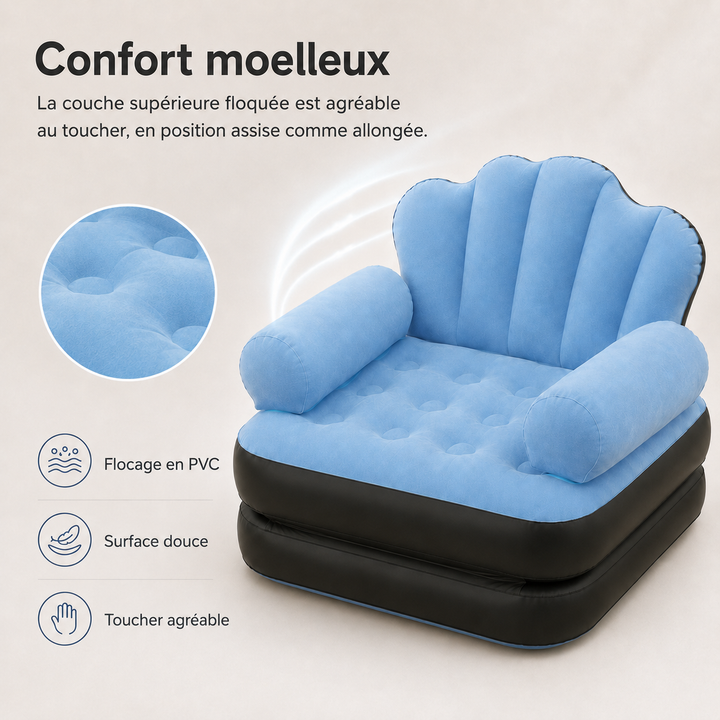 SofaMate gonflable gris clair, fauteuil chaise longue pour un confort intérieur/extérieur.