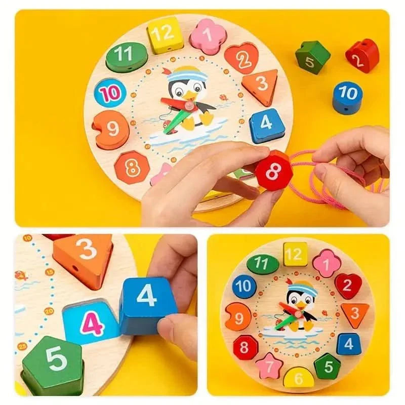 Bébé découvre l'ensemble Montessori EduQuest 5-en-1 en bois, apprentissage ludique et sensoriel.
