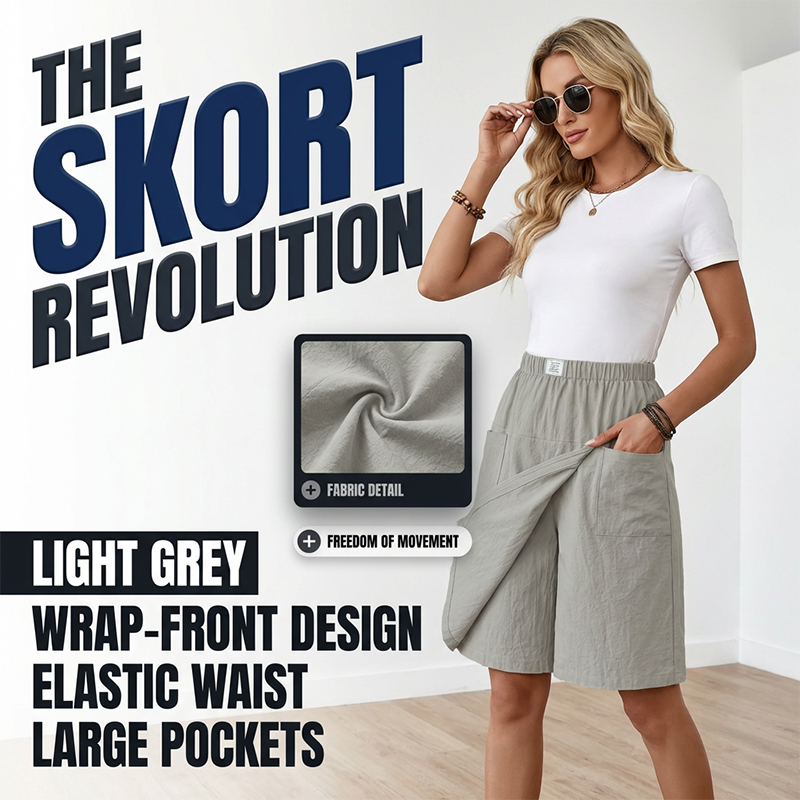 Pantalon court asymétrique femme, look jupe, très confortable pour l'été décontracté.