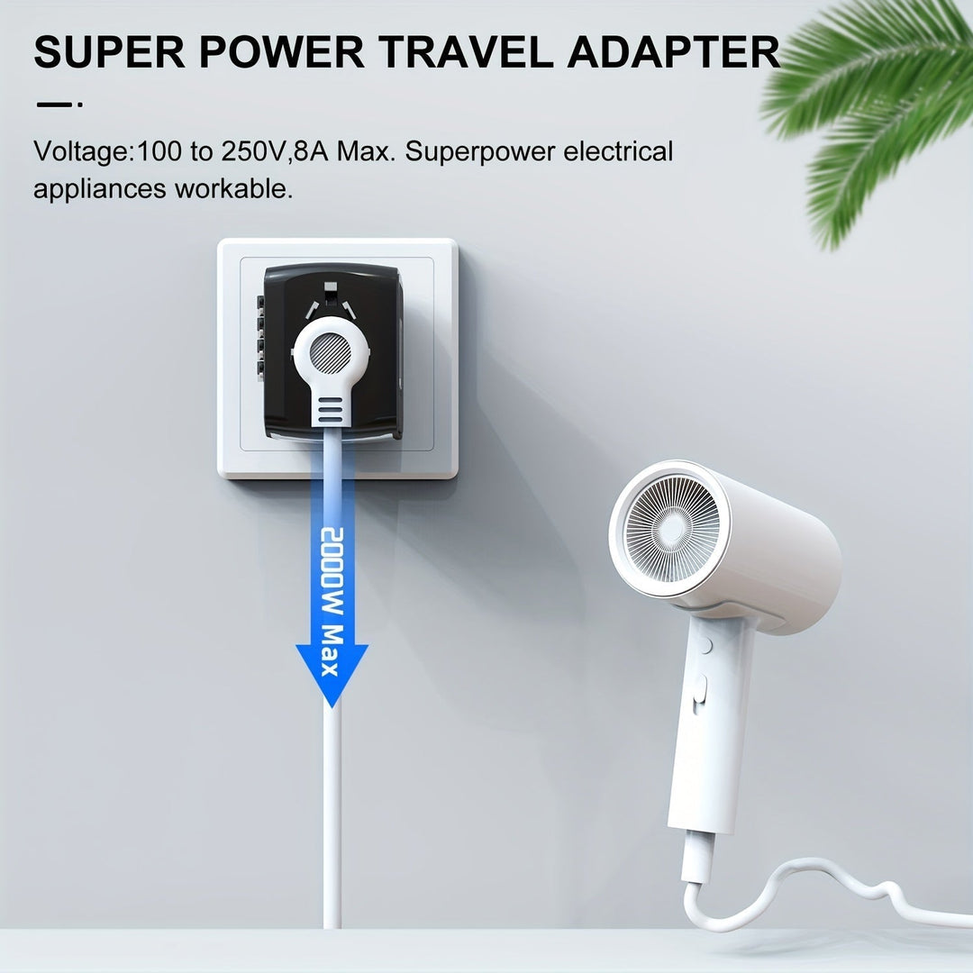 Chargeur portable universel avec adaptateur de voyage, incluant 4 USB et Type-C pour une charge rapide.