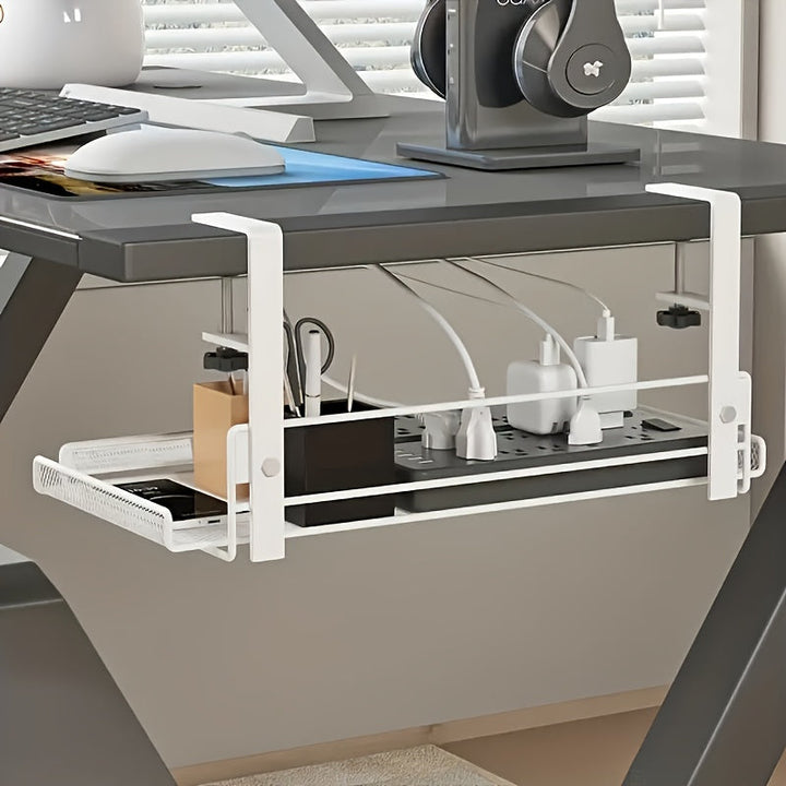 Étagère de bureau sans perçage, installation facile, support stable pour moniteur ou fournitures de rangement.