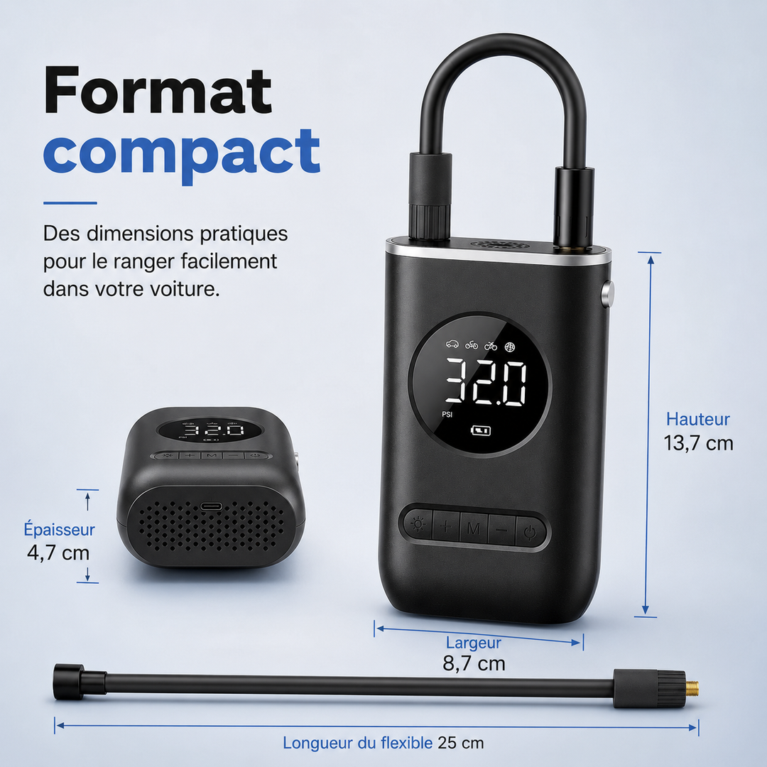 Outil essentiel : gonfleur sans fil AirPump pour la réparation rapide des pneus et les urgences route.