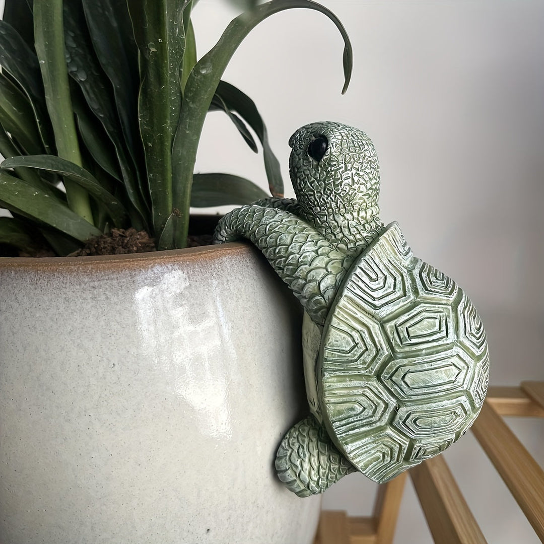 Planteur tortue suspendu en résine, décoration ludique pour jardin, balcon ou intérieur.