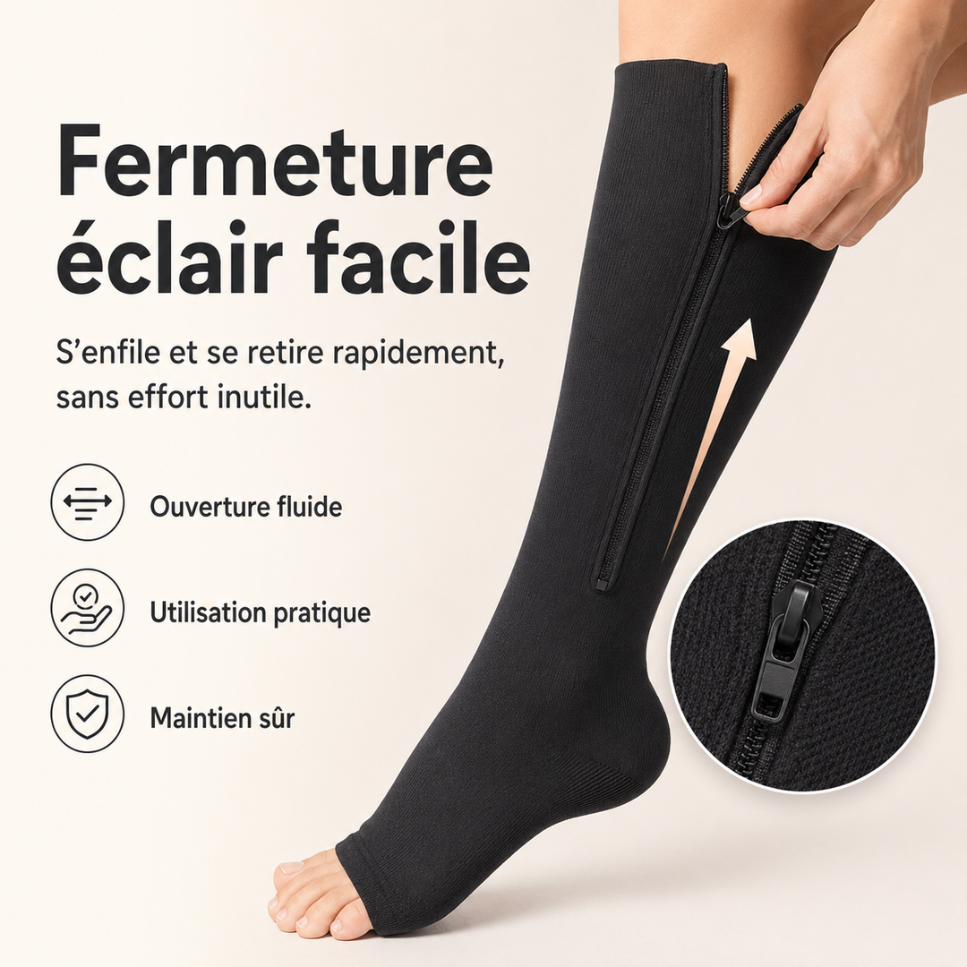 Chaussettes de compression voyage et travail, soulageant les jambes lourdes et l'enflure, faciles à enfiler.