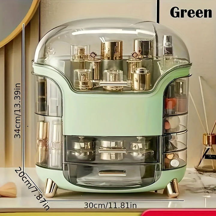 Organisateur élégant en acrylique pour maquillage et produits de beauté, disponible en blanc et vert.