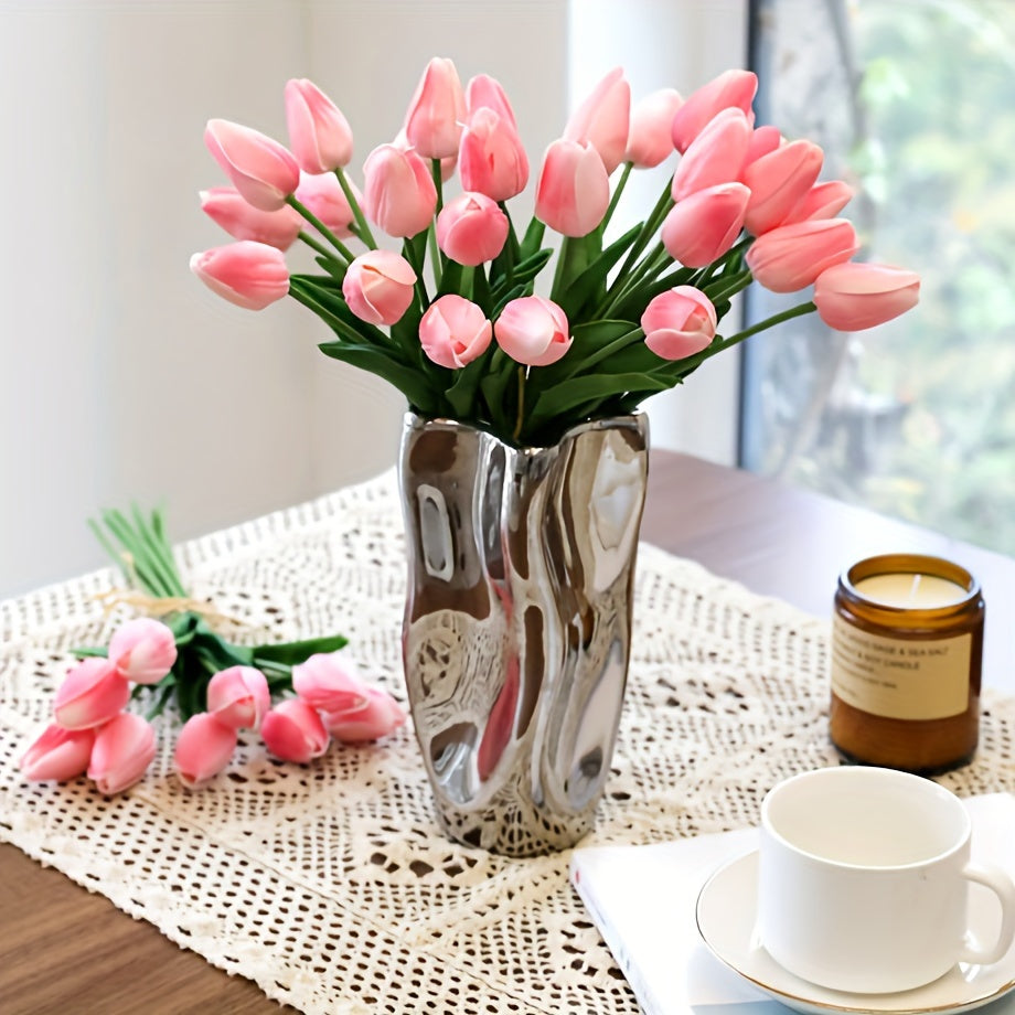 Ensemble de 10 tulipes artificielles réalistes en PU, parfaites pour décoration maison, mariage et événement.
