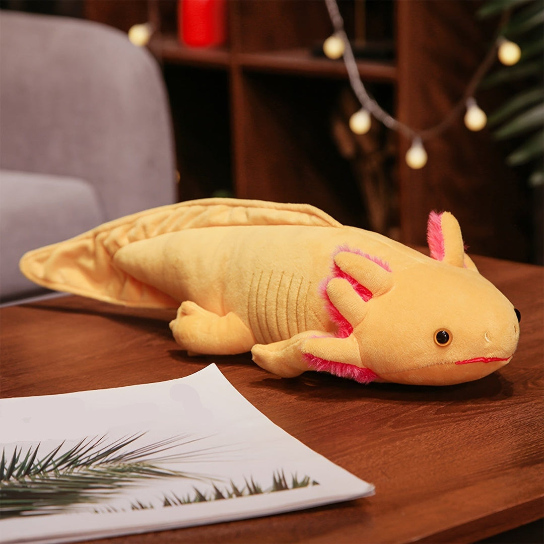 Grand axolotl en peluche 42cm, animal doux réaliste, jouet unisexe pour enfant et collectionneur.